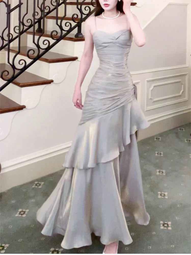 TingPo Wholesale Modest Mermaid Spaghetti Straps Long Prom Dresses Birthday Party Dress Evening Gowns